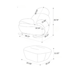 Nordic rocking lounge chair with white, gray, and pink boucle sherpa upholstery and solid wood base