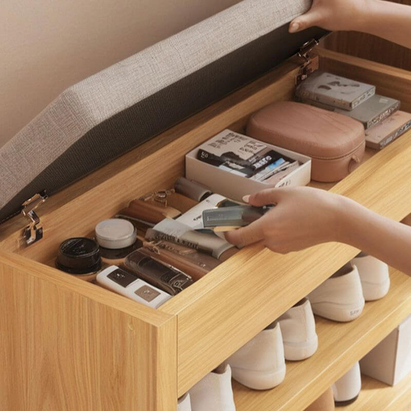 3-Tier Shoe Storage Bench with Lift-Up Seat and Open Shelving Secondary image