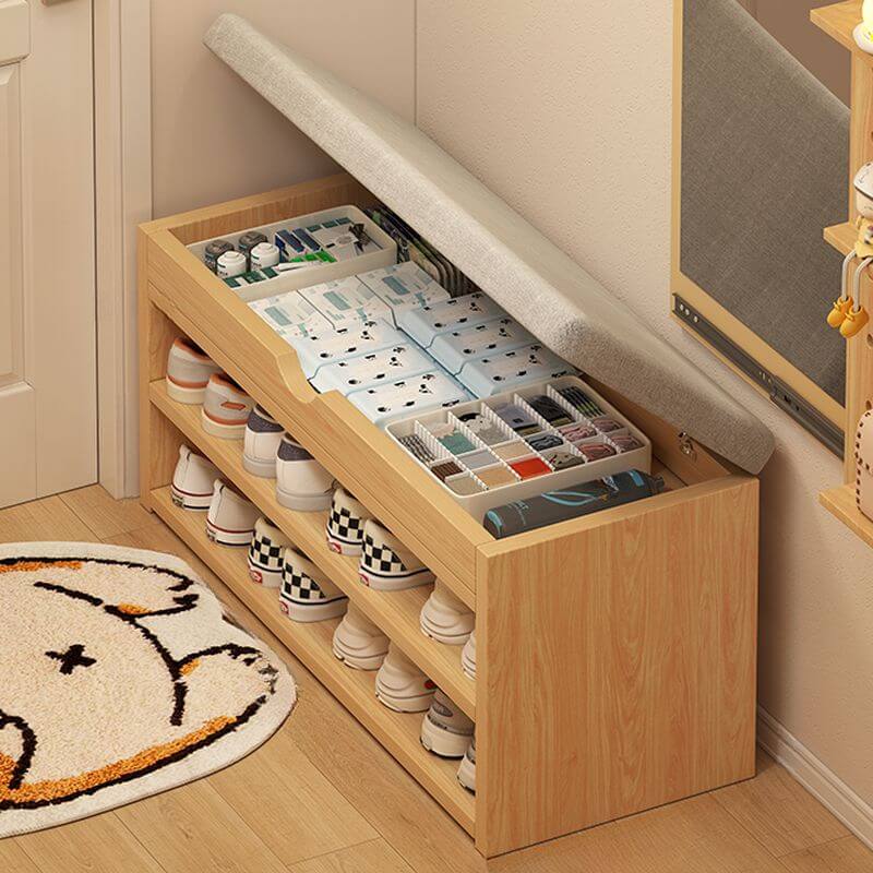 SHOESMASTER 29冊セット 3-Tier Shoe Storage Bench with Lift-Up Seat and Open Shelving