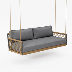 Ropipe Outdoor 2-Seater Swing Sofa in Khaki with Hand Woven Rope & White Cushion