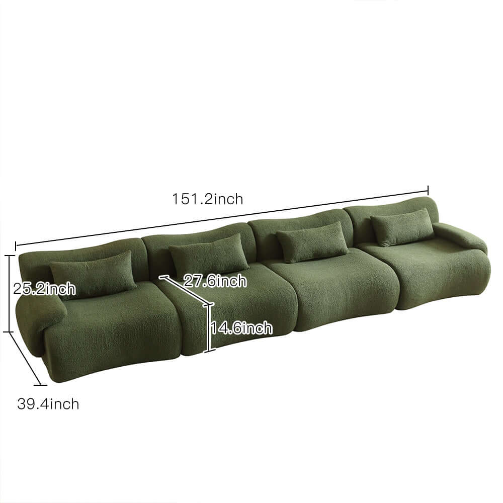 Modern sectional sofa upholstered in soft teddy velvet fabric with modular design