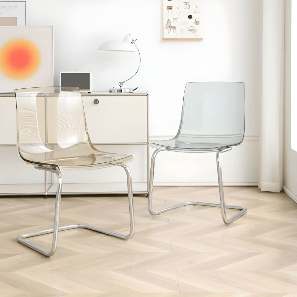 Scandinavian style plastic and acrylic non-upholstered side dining chair