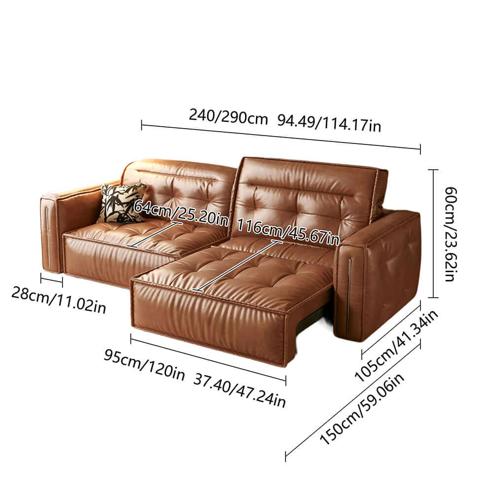 Vintage-style smart electric leather sofa bed with recliner design for modern living rooms