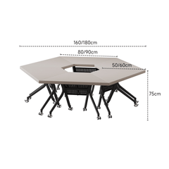 Geometrically Designed Solid Wood Multifunctional Meeting Table with Movable Wheels