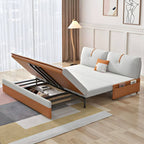 Orange polyester blend sleeper sofa with steel frame and casters, modern futon for versatile seating