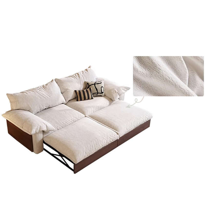 Japandi style pull-out sofa bed available in three fabric options for versatile seating and sleeping