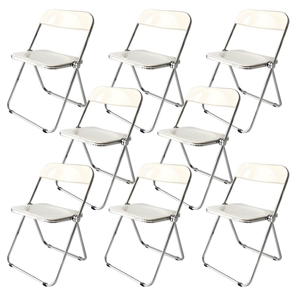 Contemporary acrylic folding armless chair with open back, ideal for dining rooms