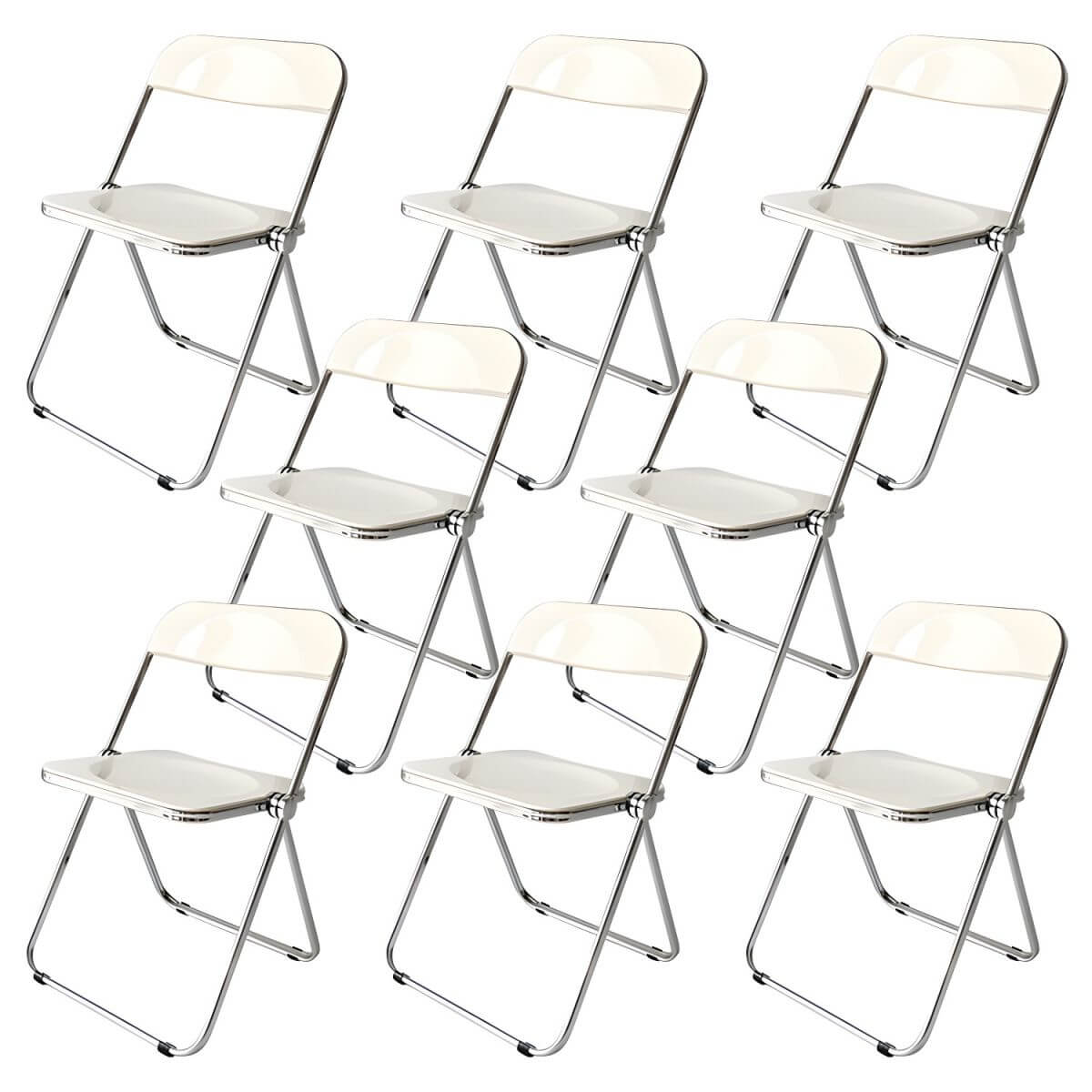 Contemporary acrylic folding armless chair with open back, ideal for dining rooms