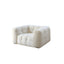 White fabric tuxedo arm sofa with biscuit back, 27.55 inches tall