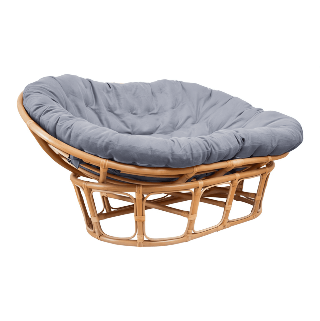 Cozy natural rattan papasan chair available in single or double size for comfortable lounging