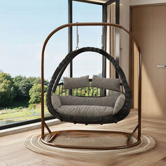 Cocoa Metal Porch Swing with Stand, 2-seater, Wear Resistant, Includes Cushions, Chain, and Stand Porch Swings