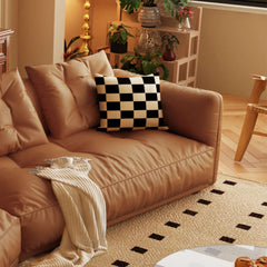Leather Curved Couch French Vintage Luxury Corner Sofa