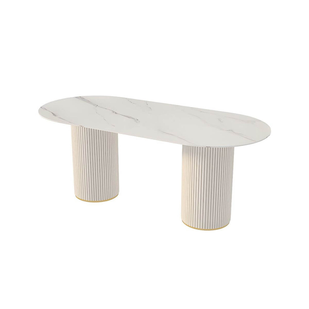 Oval dining table with imitation marble top, stylish simplicity design for home furniture