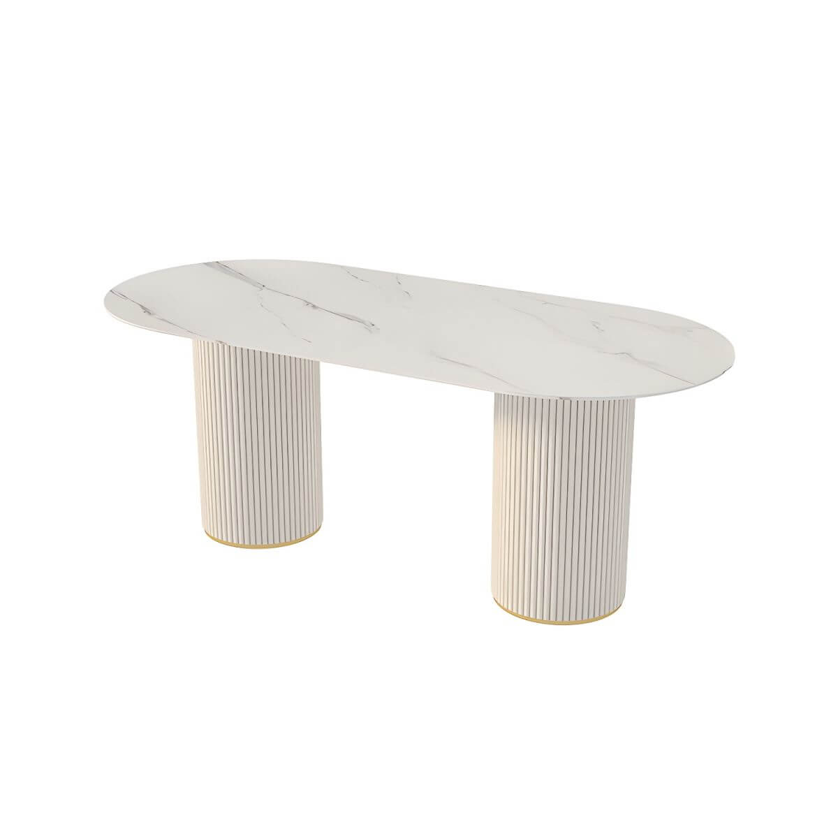 Oval dining table with imitation marble top, stylish simplicity design for home furniture