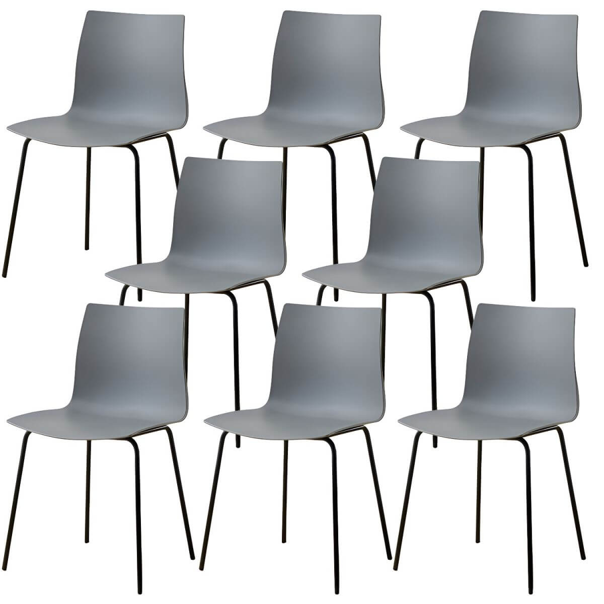 Modern plastic and acrylic side chair with metal legs, ideal for kitchen and dining rooms