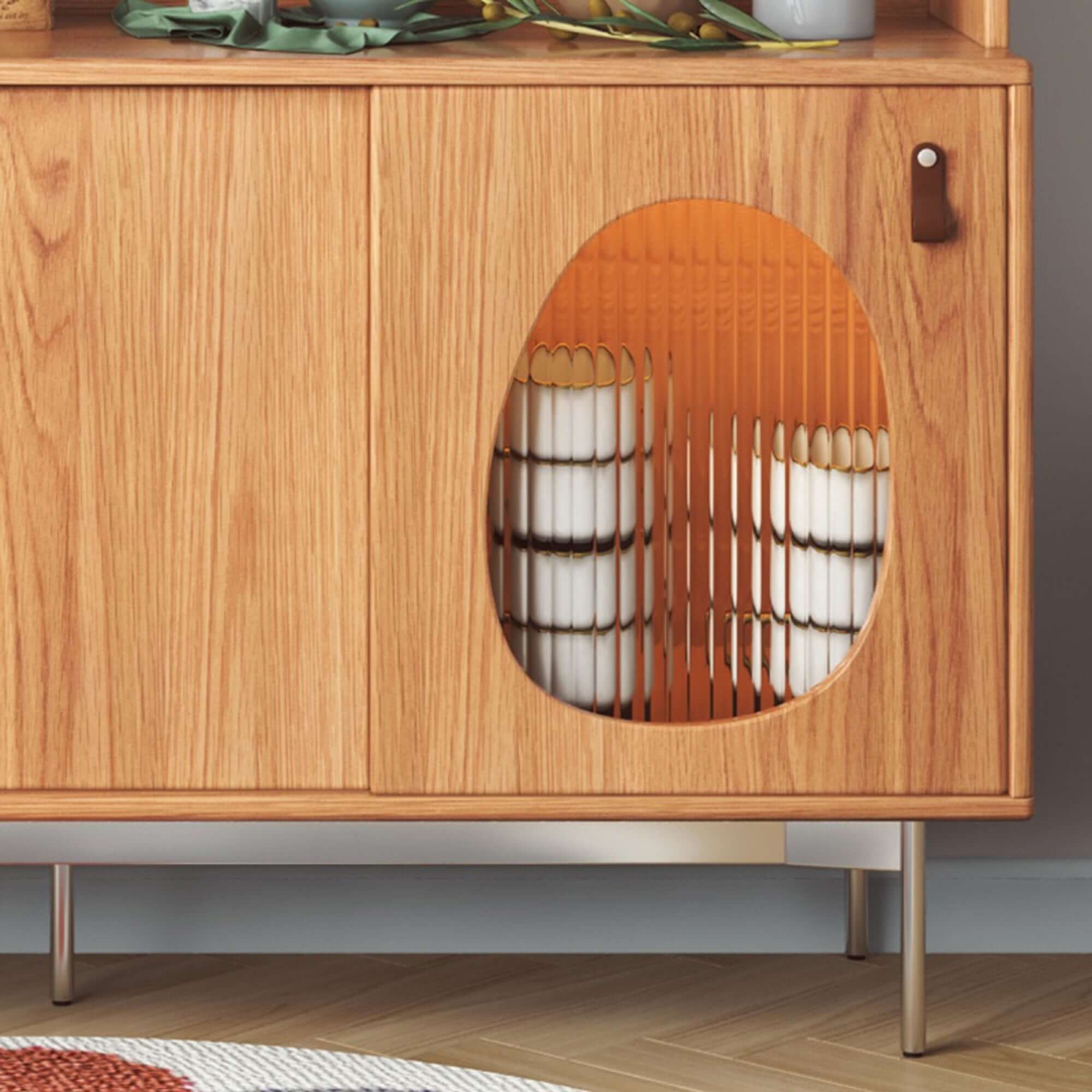 Wooden kitchen sideboard with large capacity, two layers, and built-in wine cabinet