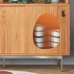 Large Capacity Kitchen Sideboard Wooden Sideboard with Wine Cabinet Two Layers Design