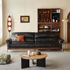 Three-Seater Sofa with Straight-Line Design & Top-grain Leather Upholstery