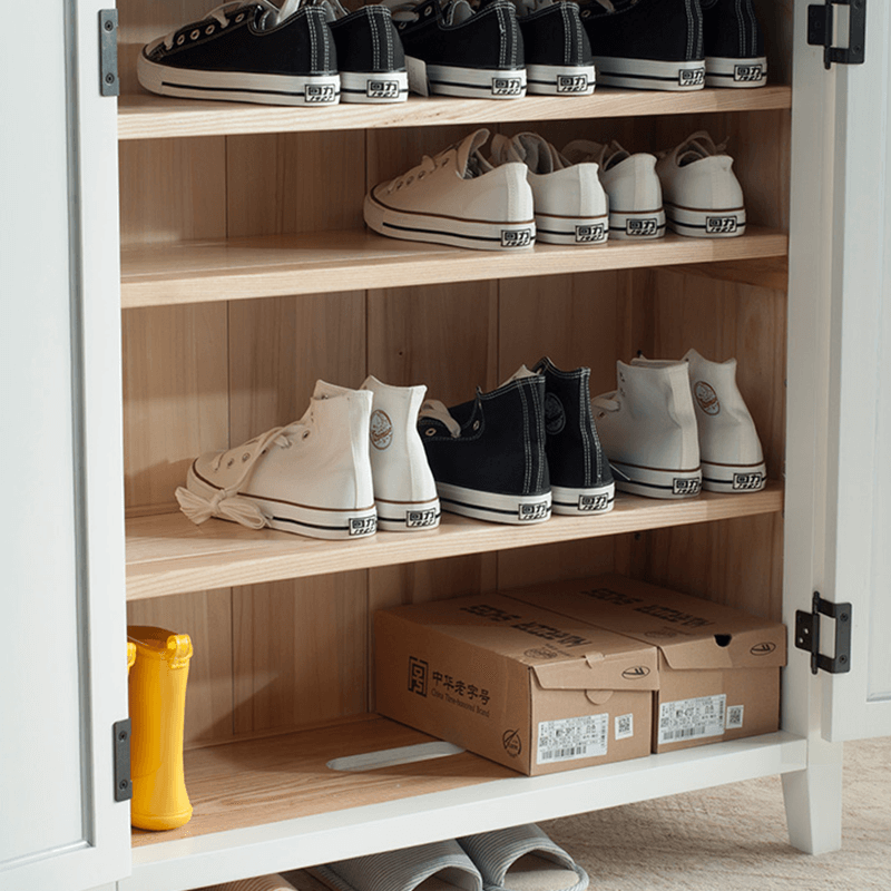 33" Solid Ash Wood Shoe Cabinet With Double Doors