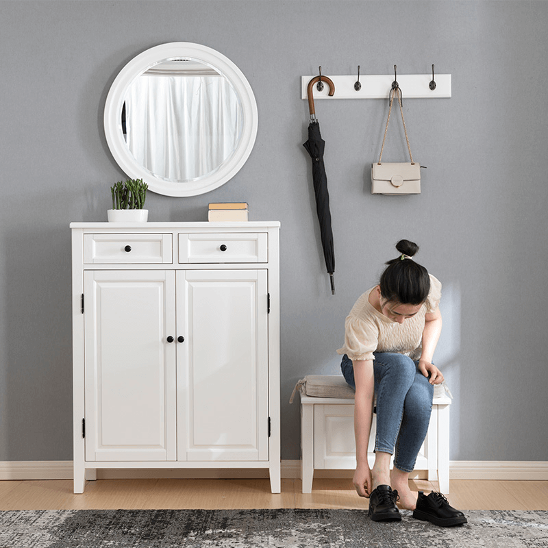 33" Solid Ash Wood Shoe Cabinet With Double Doors