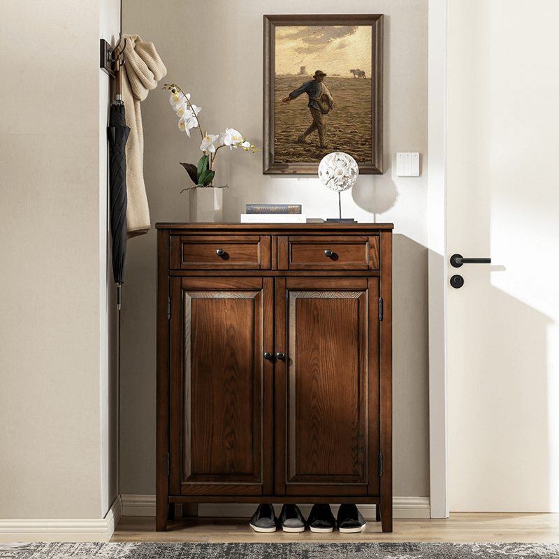 33" Solid Ash Wood Shoe Cabinet With Double Doors