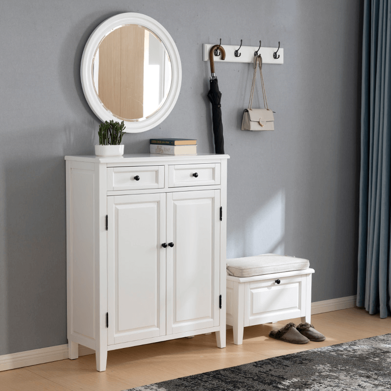 33" Solid Ash Wood Shoe Cabinet With Double Doors