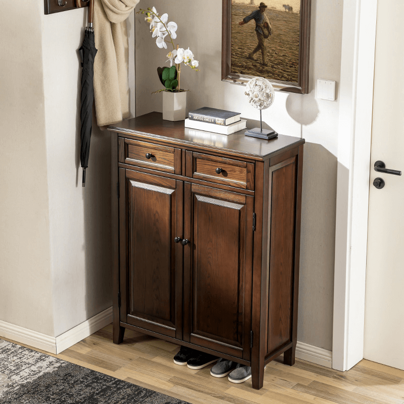 33" Solid Ash Wood Shoe Cabinet With Double Doors Main Product Image