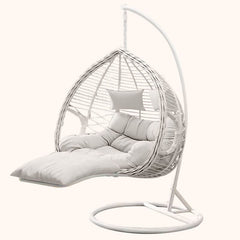 Metal Upholstered Porch Swing with Stand & Chain for 2-person Seating, Stand Included, Cocoa/Cream Porch Swings
