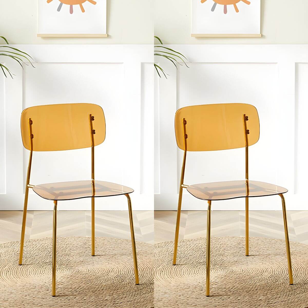 Transparent acrylic dining chair with modern design, perfect for living room and kitchen seating