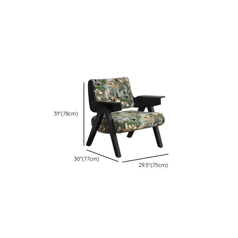 Accent arm chair with fixed back and armrest, available in solid color, striped, and floral patterns