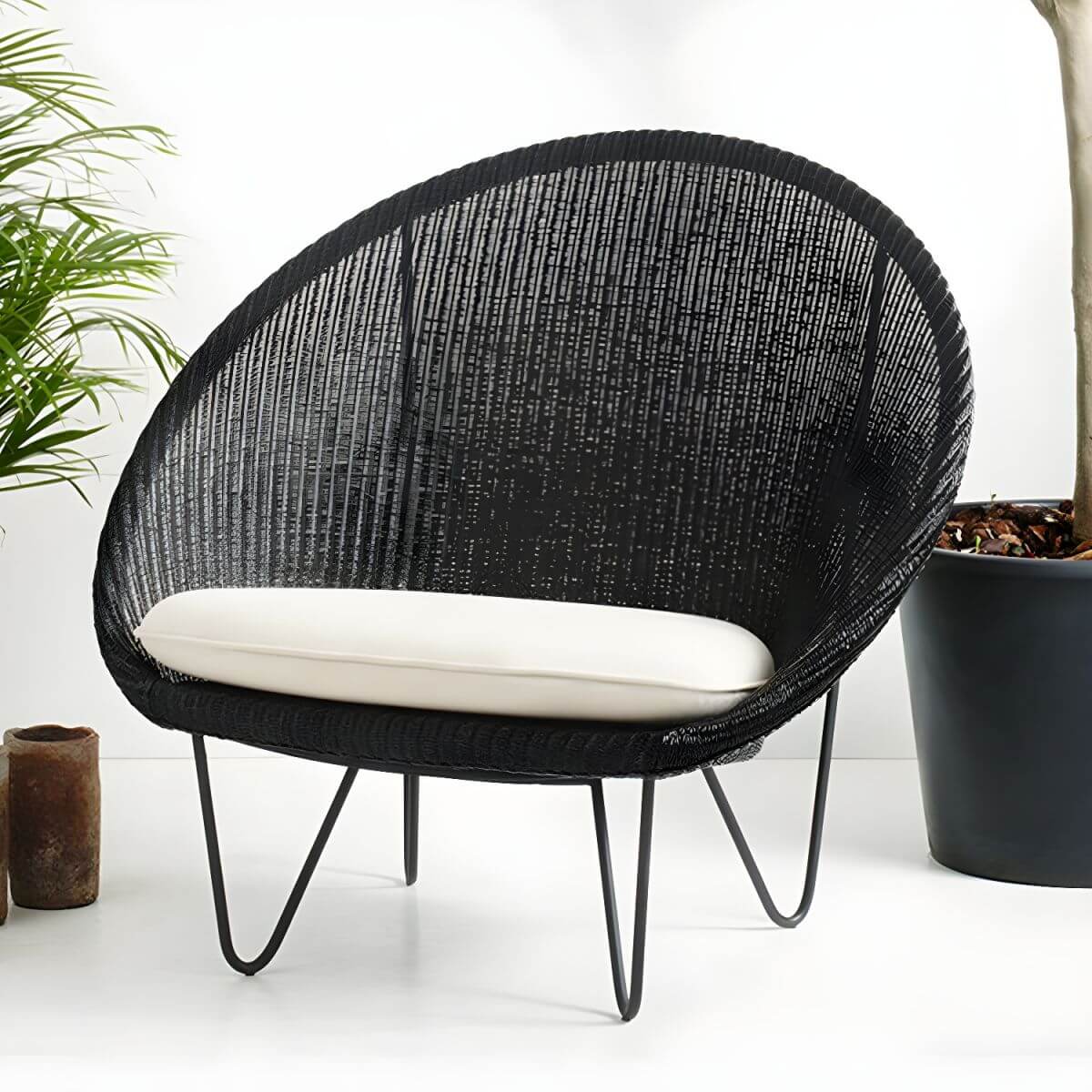 Contemporary woven back papasan accent chair with dimensions 41.34 by 33.86 by 36.61 inches