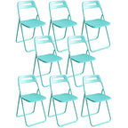 Modern collapsible open back side chair made of plastic and acrylic, ideal for kitchen and dining areas