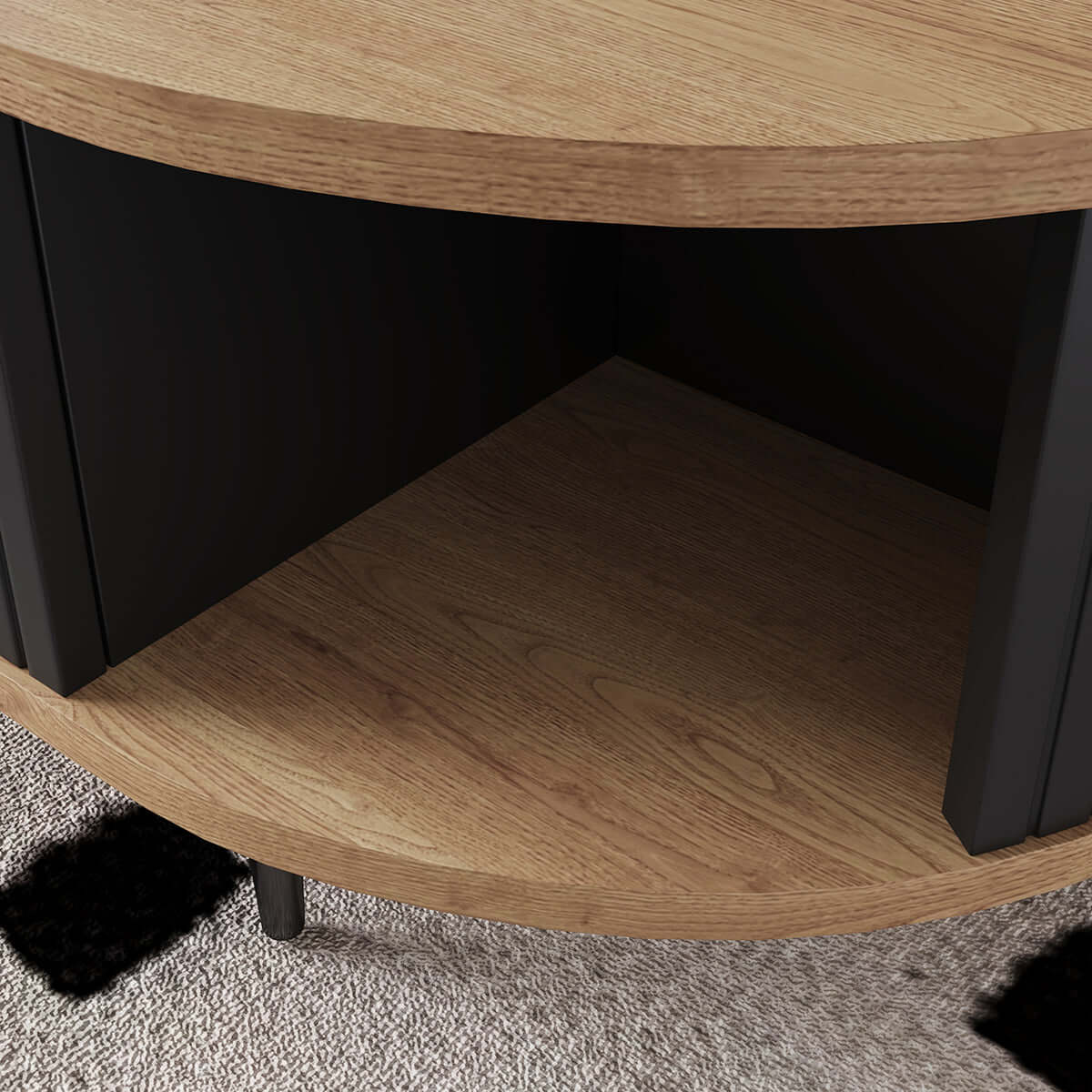 Oval mid-century modern coffee table with a spacious drawer for storage