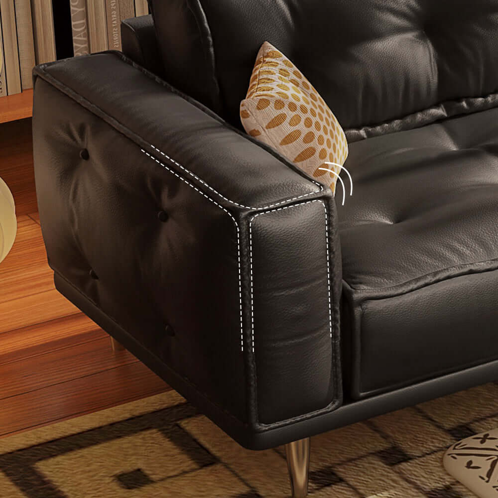 Comfortable French vintage leather sofa with luxurious design and classic style