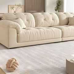Modern Beige Polyester Blend Sofa with Tufted Back and Pillow Top Arm Sofa