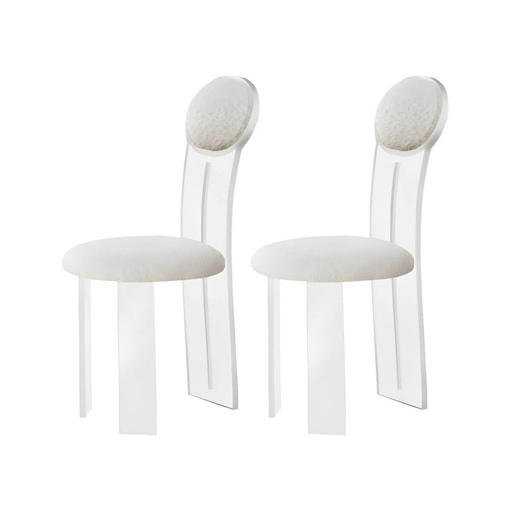 Contemporary upholstered dining chair with clear acrylic frame for kitchen seating