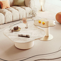 Modern White Slate Tea Table Table Side Combination for Living Room