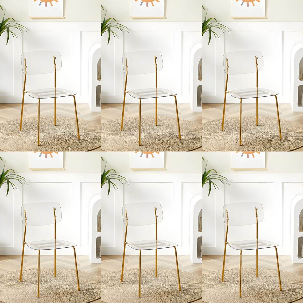 Transparent acrylic dining chair with modern design, perfect for living room and kitchen seating