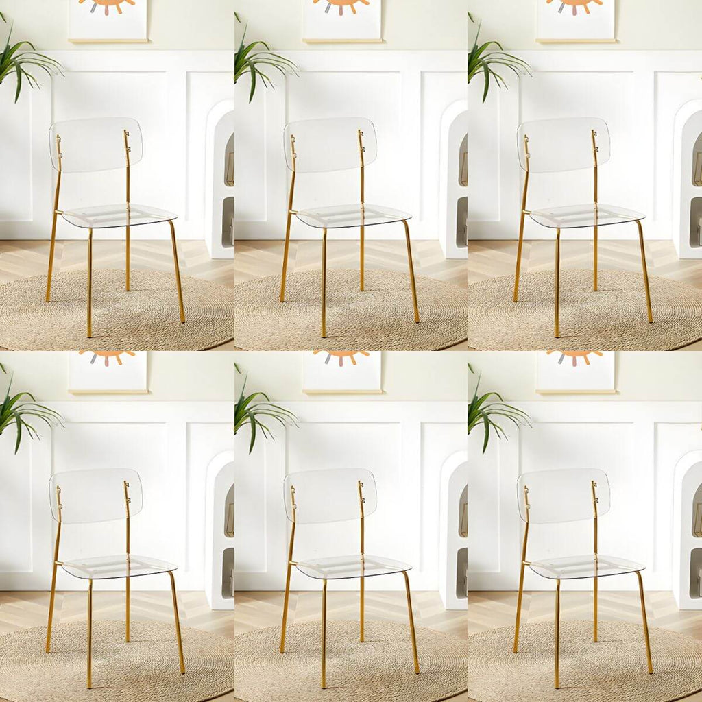 Transparent acrylic dining chair with modern design, perfect for living room and kitchen seating