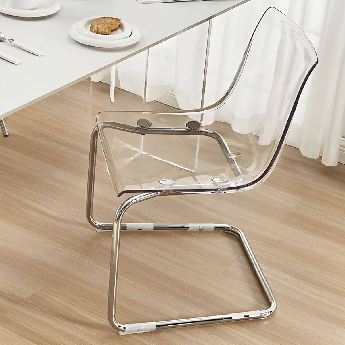 Wunderschöner skandinavischer Stil Seitenstuhl - Niedrige Rückenlehne Kunststoff & Acrylstuhl für Küche & Esszimmer Esszimmerstühle Zweitbild