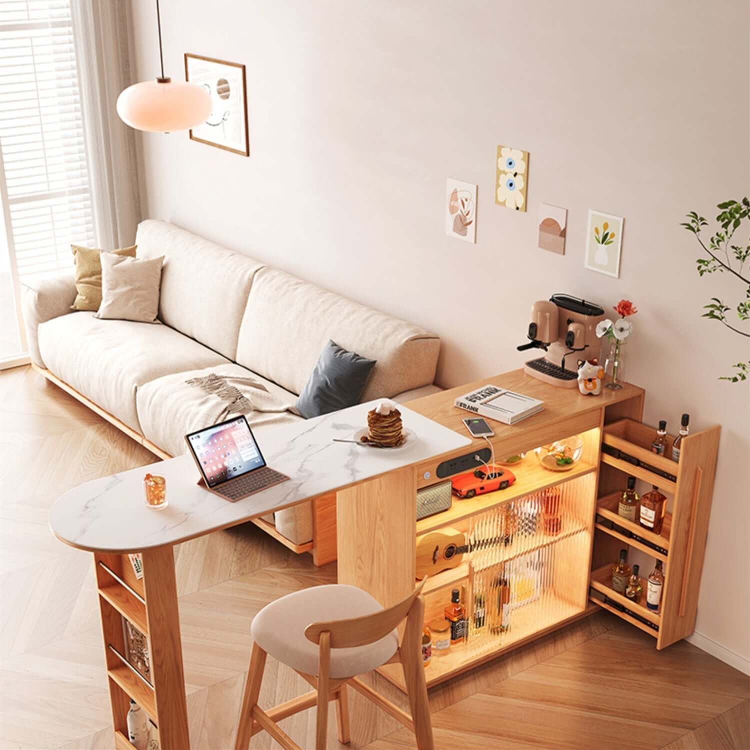 360-Degree Rotating Bar Table With Marble Top