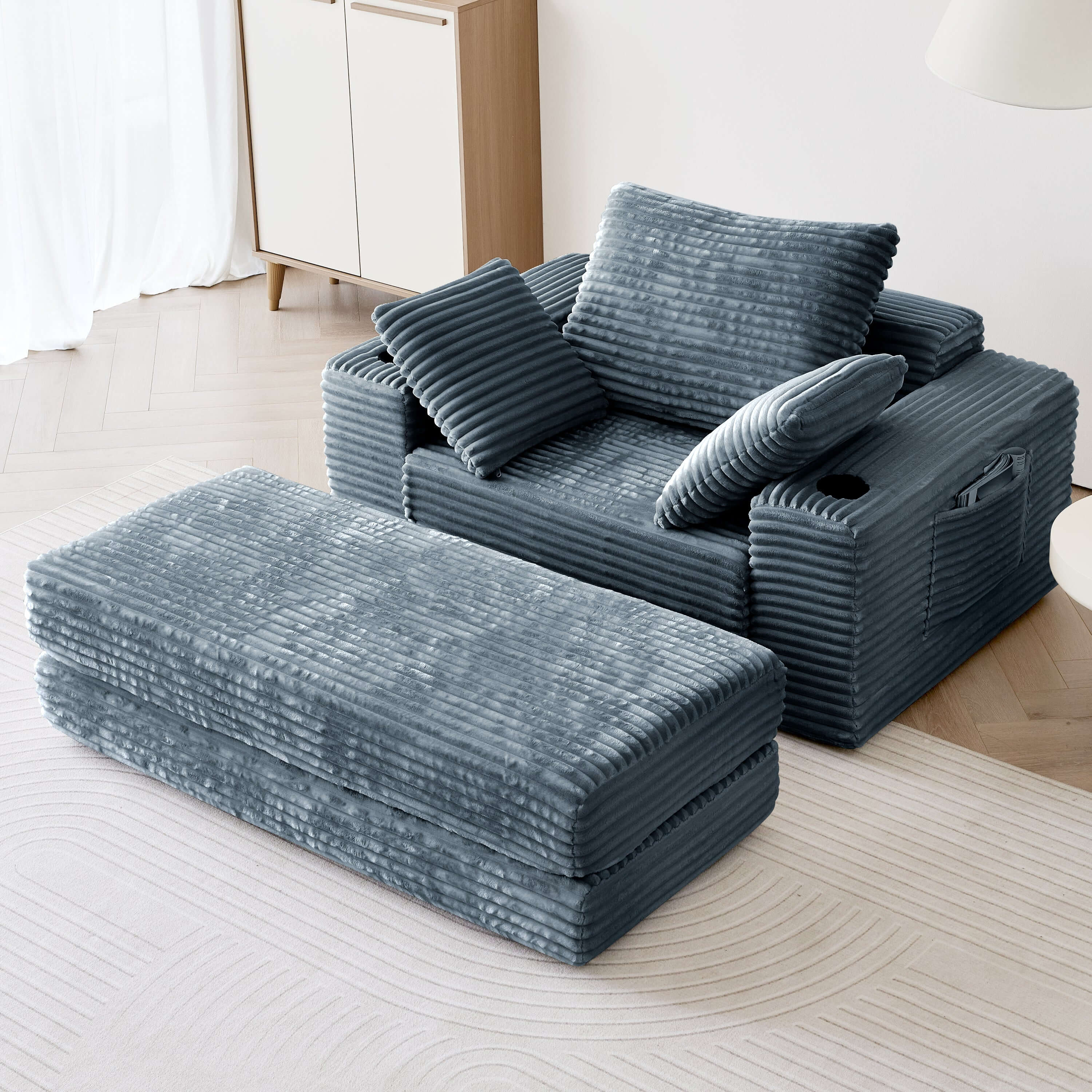 Modern oversize chaise lounge sofa bed measuring 53.5 inches, perfect for stylish living spaces