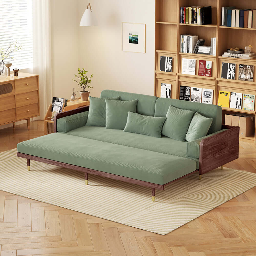 Modern 3 seater sofa bed with wooden frame and pull-out convertible design