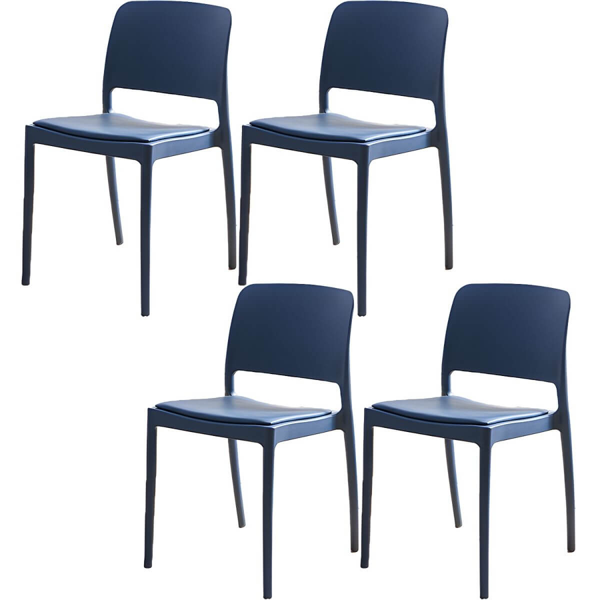 Scandinavian plastic and acrylic dining chair with low backrest and armless design