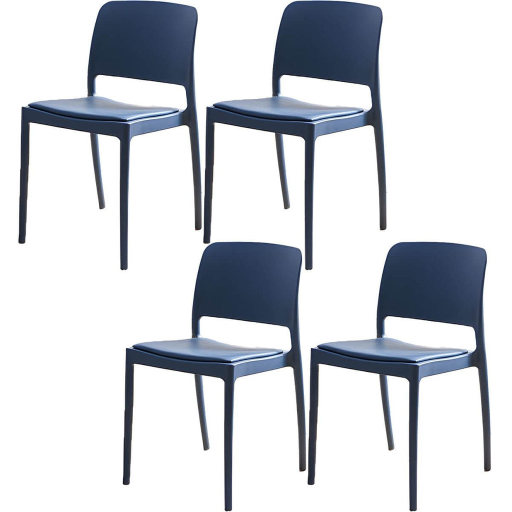 Scandinavian plastic and acrylic dining chair with low backrest and armless design