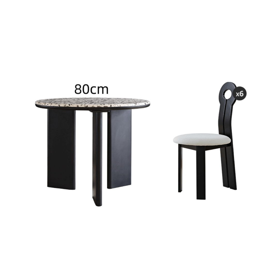 Round terrazzo table with easy-clean surface, perfect for small apartments