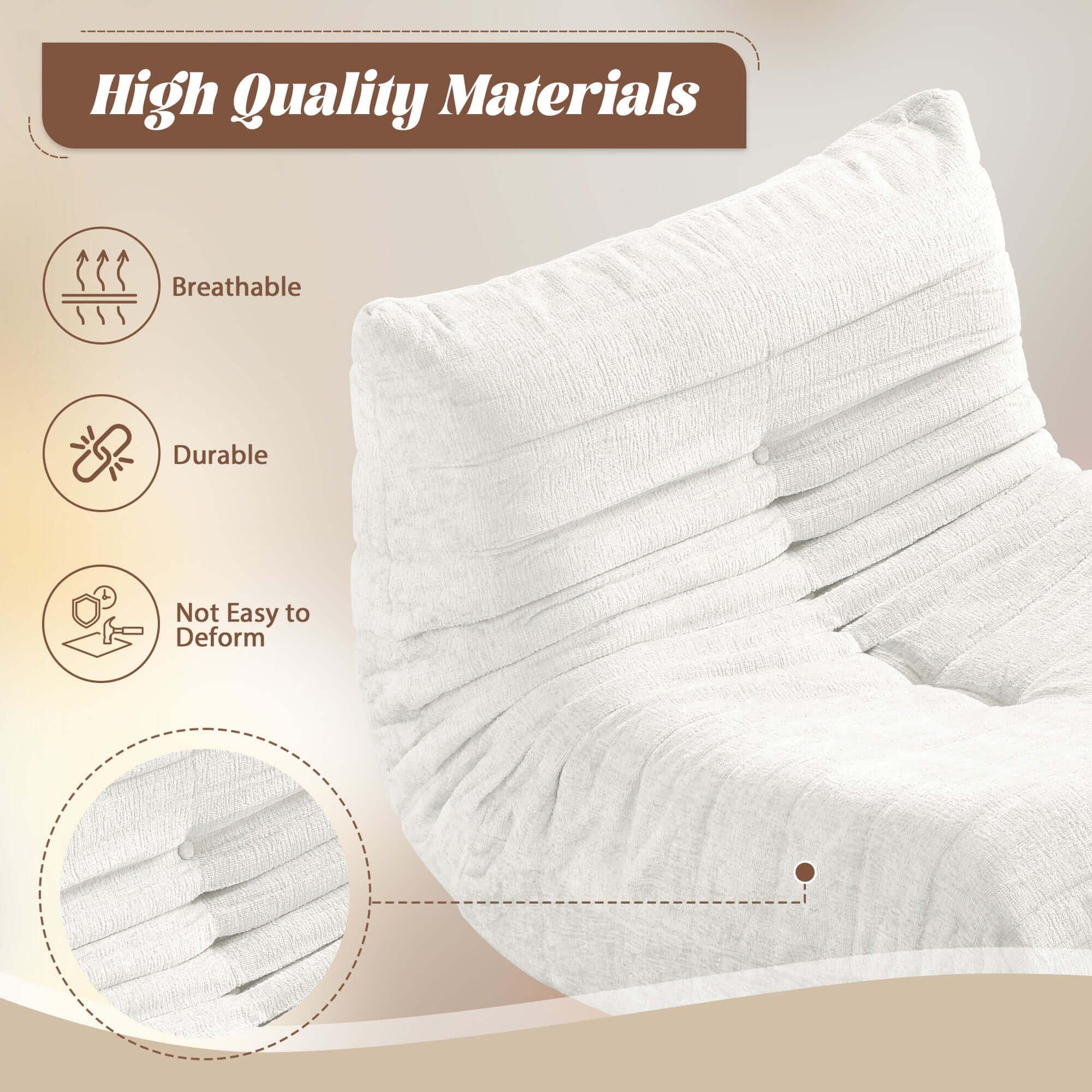 Comfortable lazy compressed foam floor couch shaped like a caterpillar, perfect as a Togo sofa chair