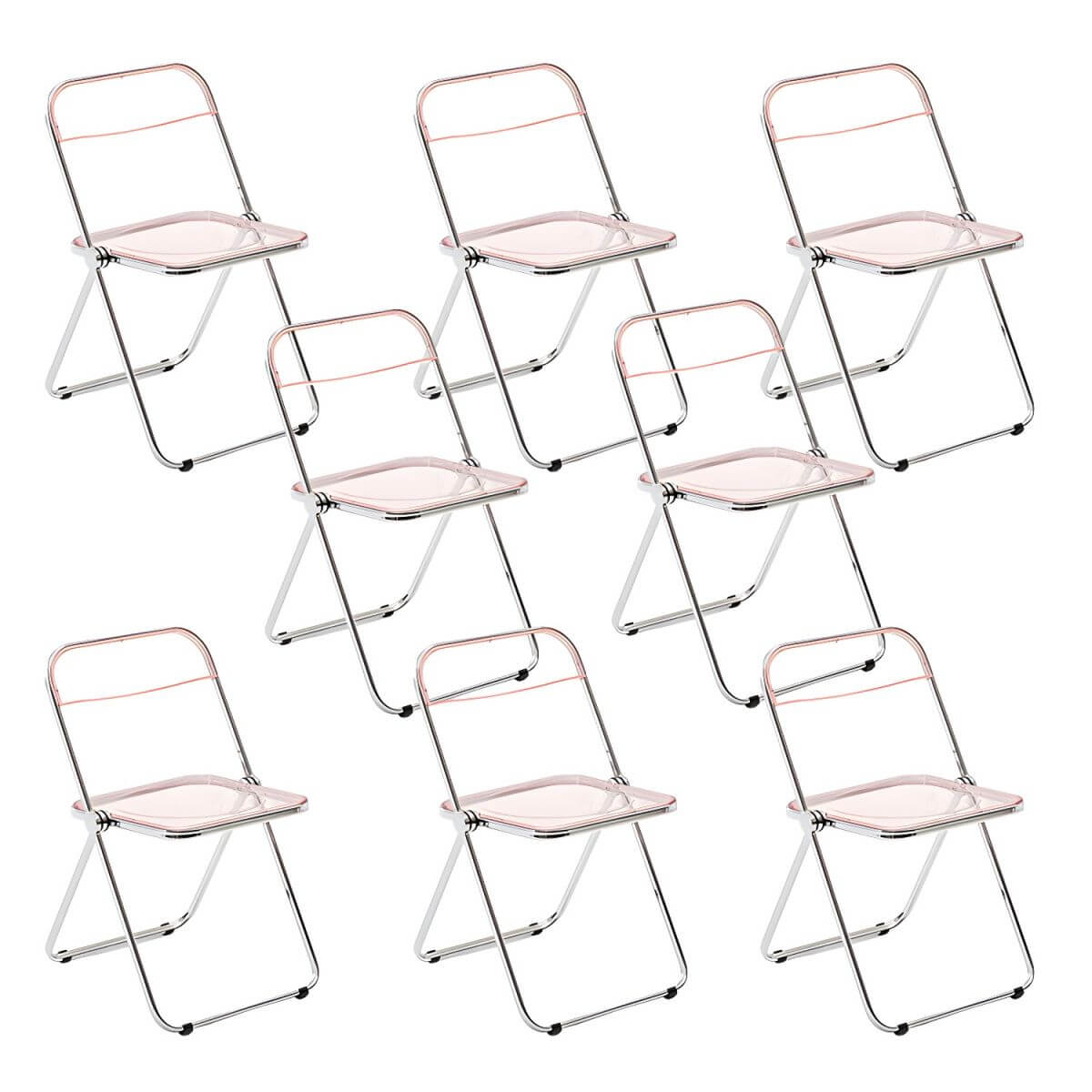 Scandinavian style dining chair with silver metal legs and plastic acrylic seat