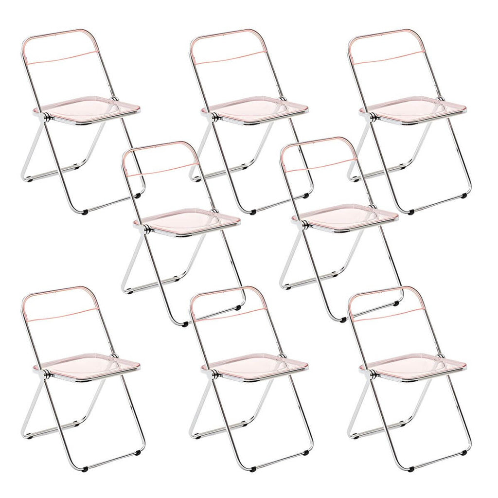 Scandinavian style dining chair with silver metal legs and plastic acrylic seat