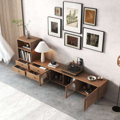 Modern TV Stand for TVs up to 85" Storage Cabinet with 2 Glass Doors and Drawers